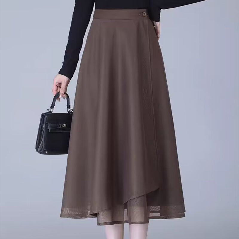 High-Waisted Tulle Midi Skirt, One-Piece Mesh Skirt