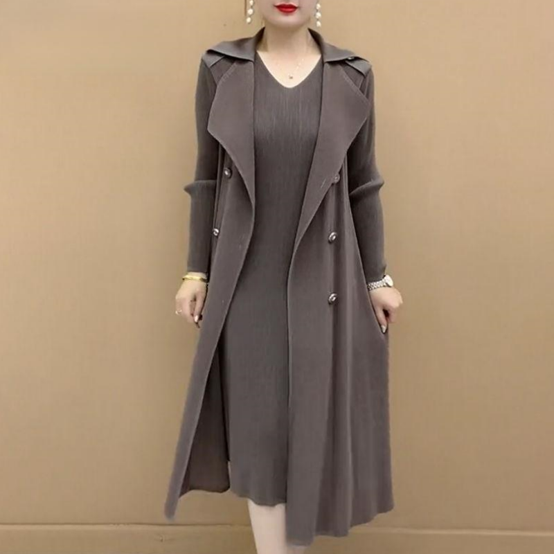 đAutumn Hot SaleđFashionable Pleated Suit Collar Fake Two-piece Trench Coat