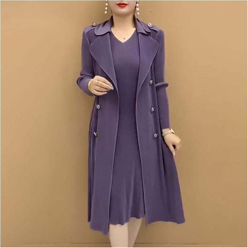 đAutumn Hot SaleđFashionable Pleated Suit Collar Fake Two-piece Trench Coat