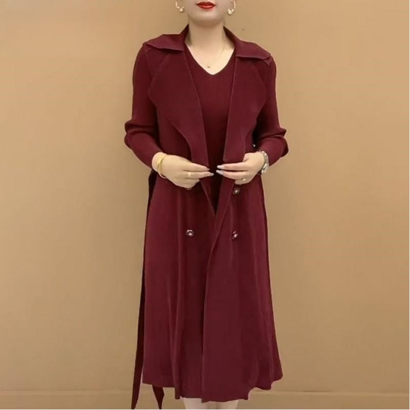 đAutumn Hot SaleđFashionable Pleated Suit Collar Fake Two-piece Trench Coat