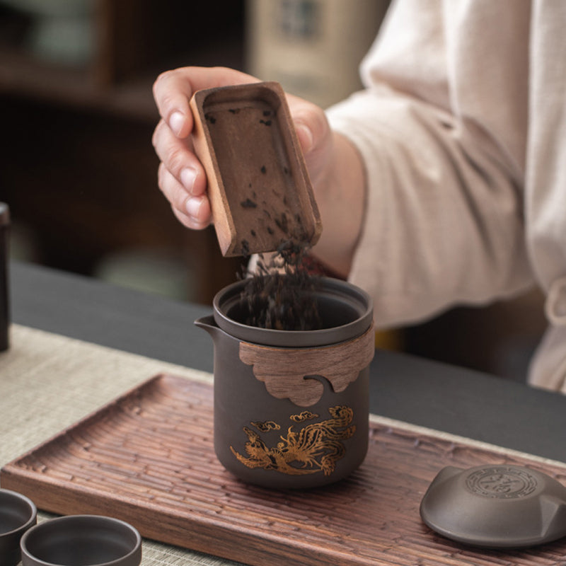 Classic Color Changeable Pottery Teacup Set with Strainer - Made with Traditional Craftsmanship