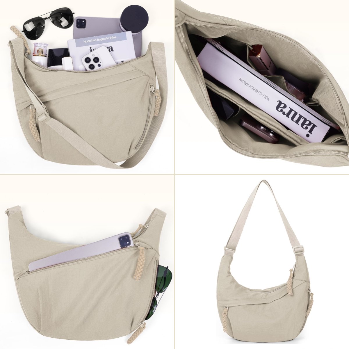 👜Women's Fashion Plain Color Nylon Crossbody Hobo Bag