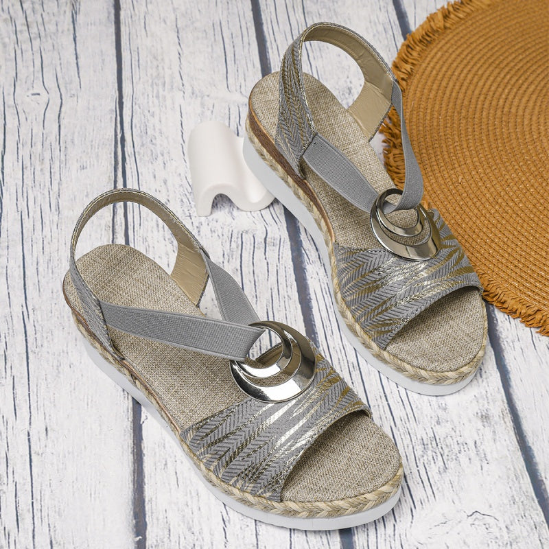 🔥50% OFF🔥Women's Fashion Open-toe Wedge Sandals with Elastic Strap