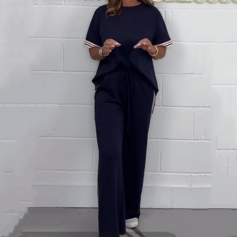 💖Side Stripe Short Sleeve T-Shirt & Wide Leg Joggers Set