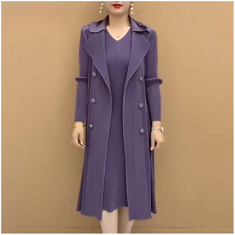 đAutumn Hot SaleđFashionable Pleated Suit Collar Fake Two-piece Trench Coat