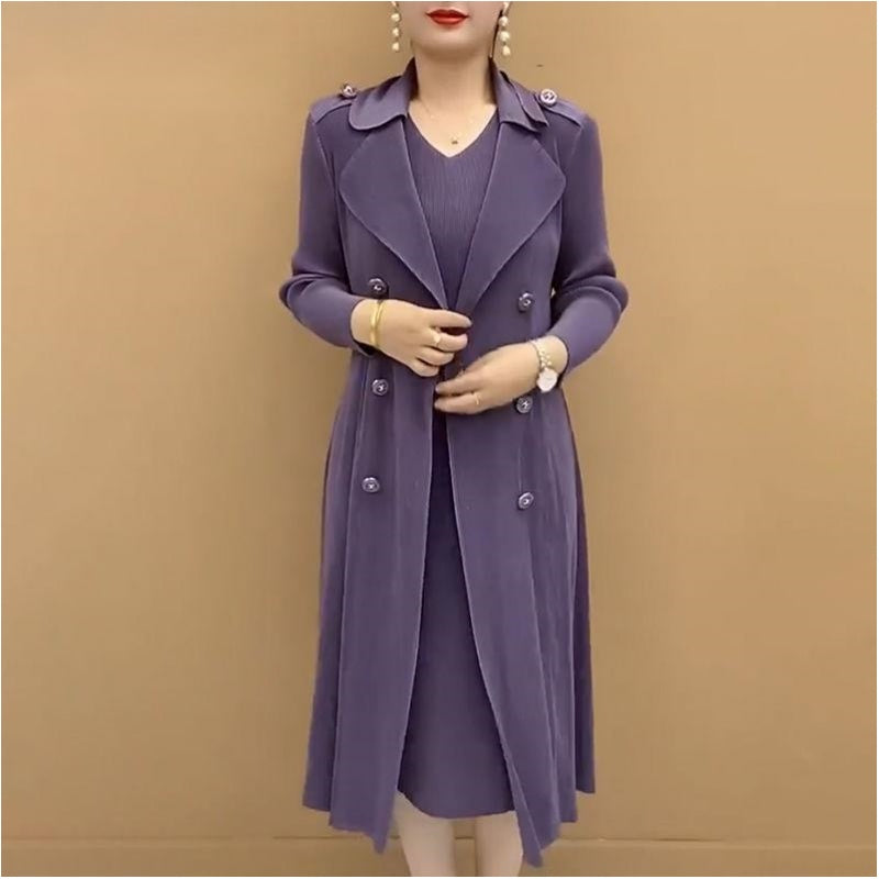 đAutumn Hot SaleđFashionable Pleated Suit Collar Fake Two-piece Trench Coat