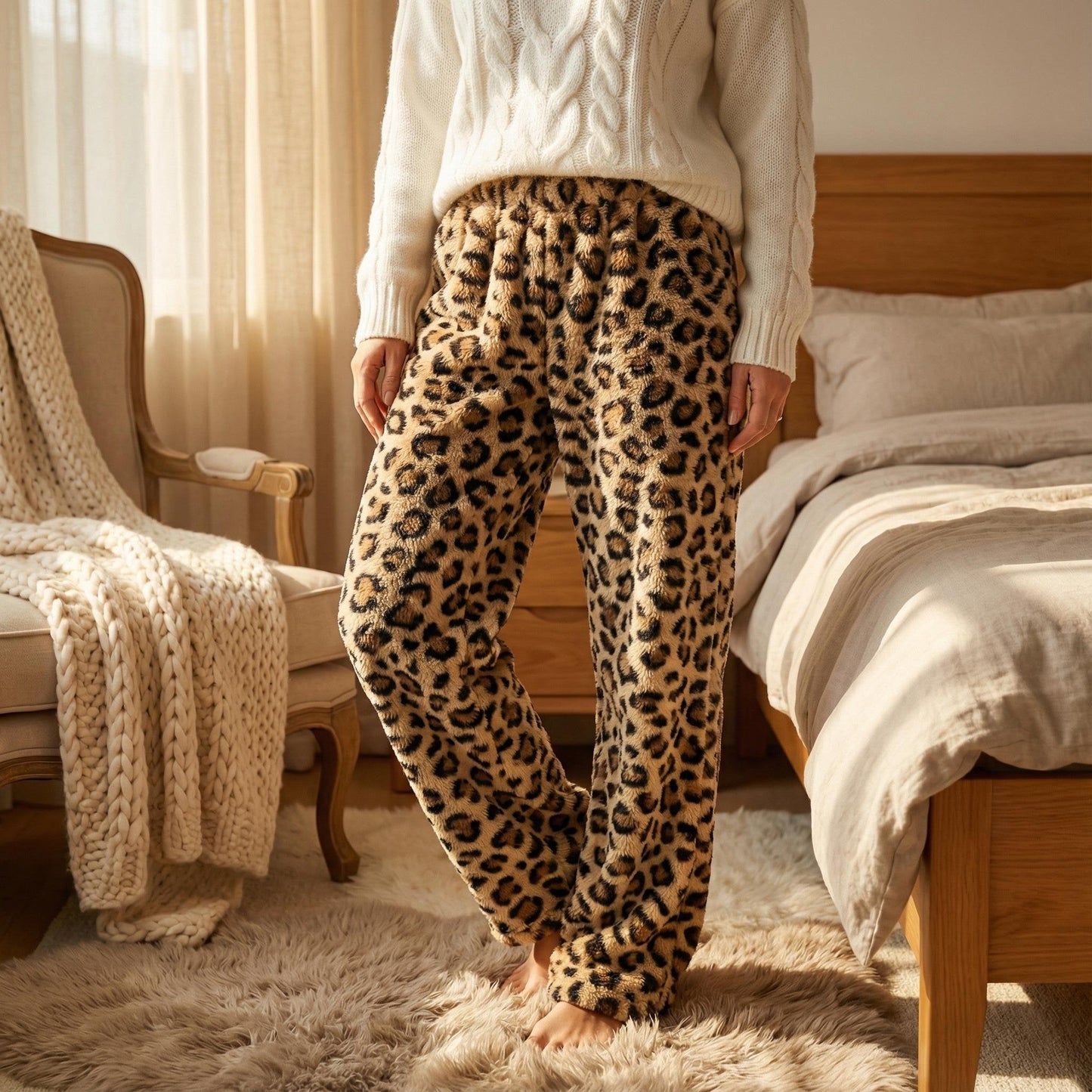 🔥Winter Vintage Plaid Elastic Straight Loose Thick Warm Casual Pants