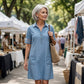 Blue Plain Collared Denim MIni Dress