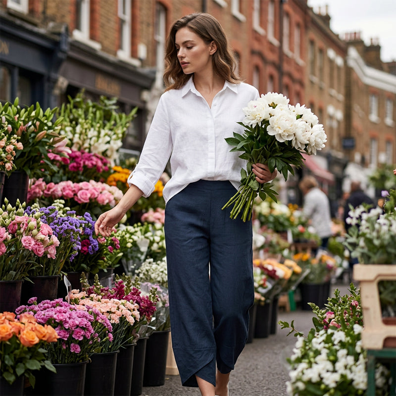 👖Vintage Asymmetrical Elastic Waist Pockets Pants – Unique Design, Comfortable Fit & Functional Style🌸