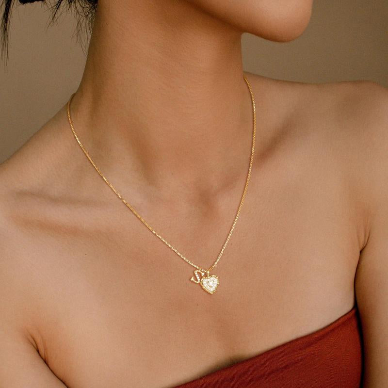 Heart Shaped Letters Micro Pave Chain Necklace – Initial Pendant, Titanium Steel, Adjustable ✨