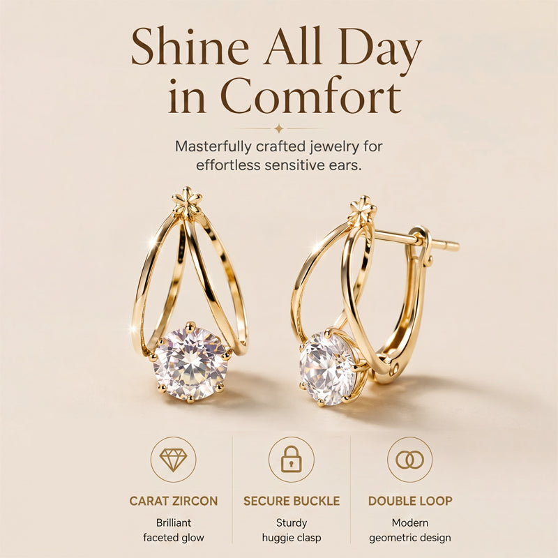 💎 Double Hoop Zirconia Earrings – Sparkling Ball, Lightweight, Secure Latch ✨