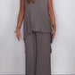 🔥Laney Pleated Short Sleeve Irregular Midi Top and Elastic Waist Wide Leg Pants Set