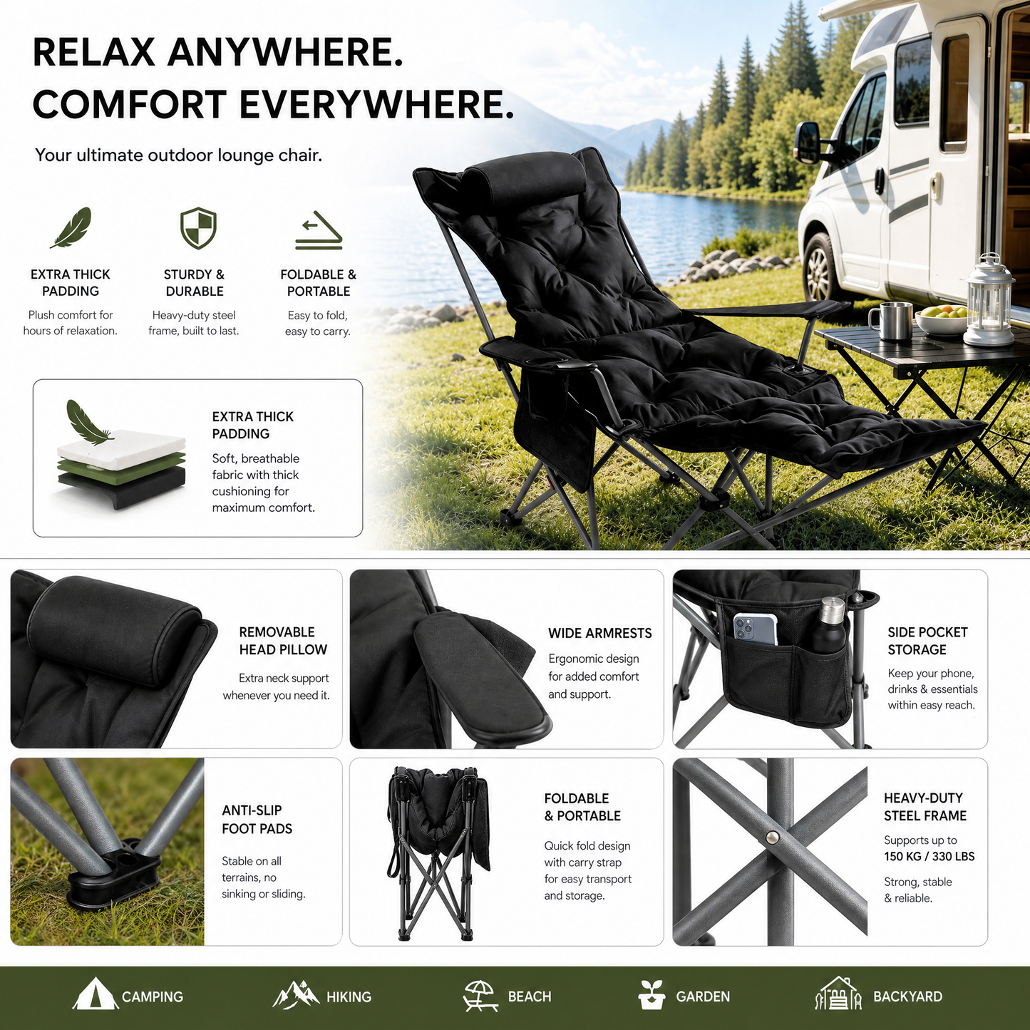 🪑🌿 Portable Adjustable Outdoor Folding Chair – Lightweight, Sturdy & Multi-Purpose  – Effortless to Carry & Set Up 🏕️✨