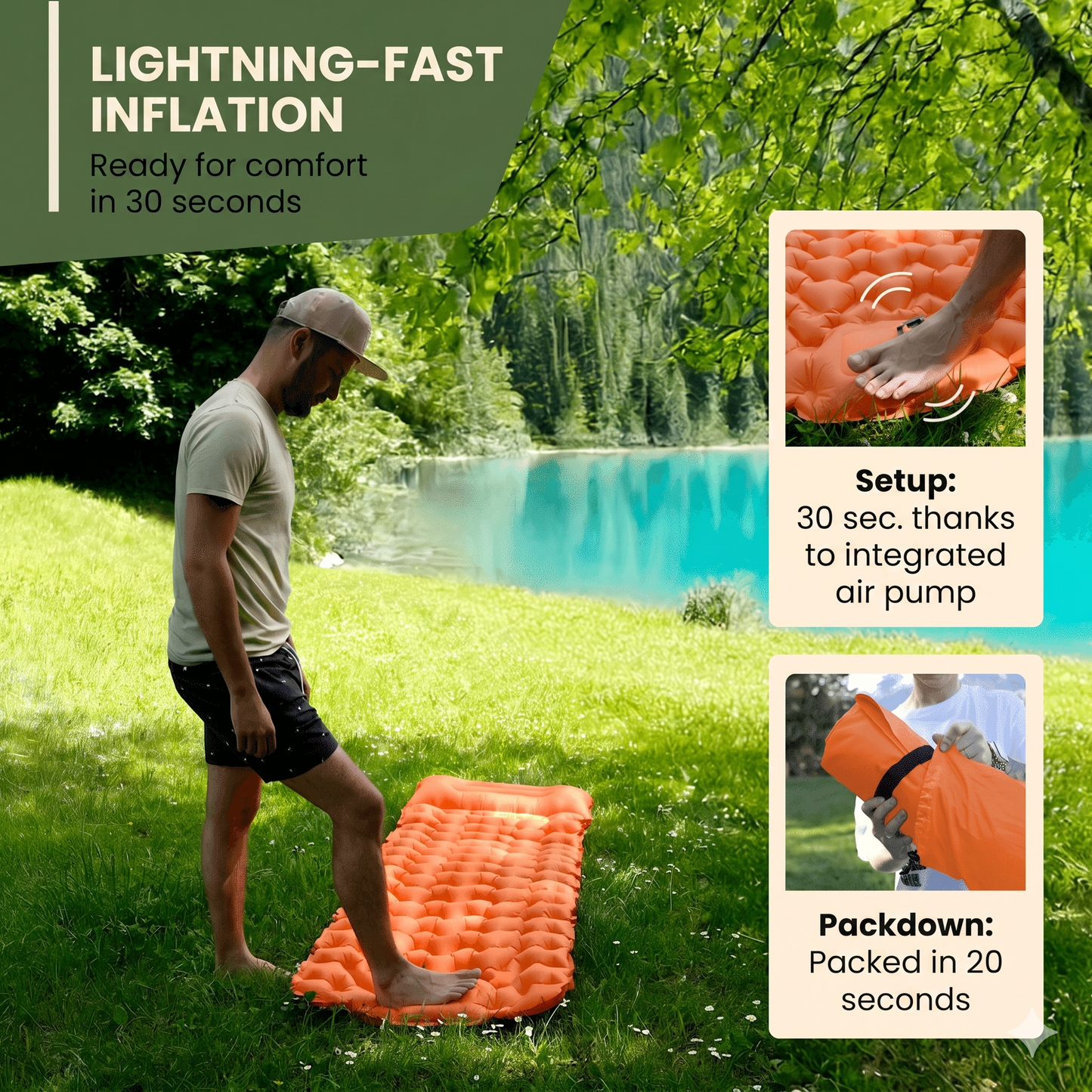 🌞Luxury Ultralight Sleeping Mat – With Built-in Foot Pump – 7.5cm Thick & Connectable – Perfect for Camping, Hiking & Beach – Waterproof & Compact