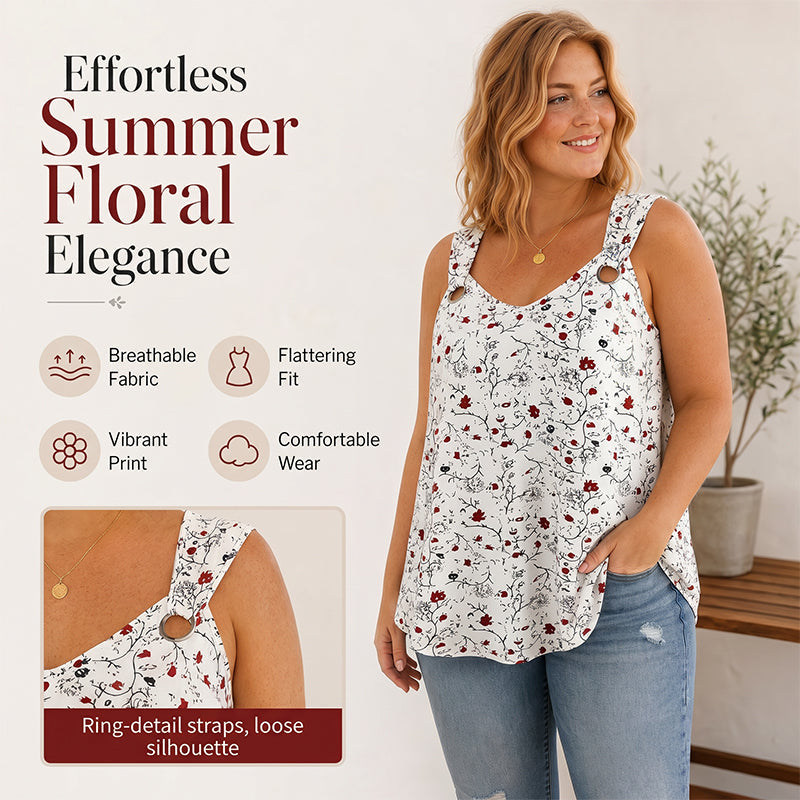 🌸 Women's Floral Print Tank Top – Chic V-Neck & Flowy Fit – Summer Wardrobe Essential 🌞