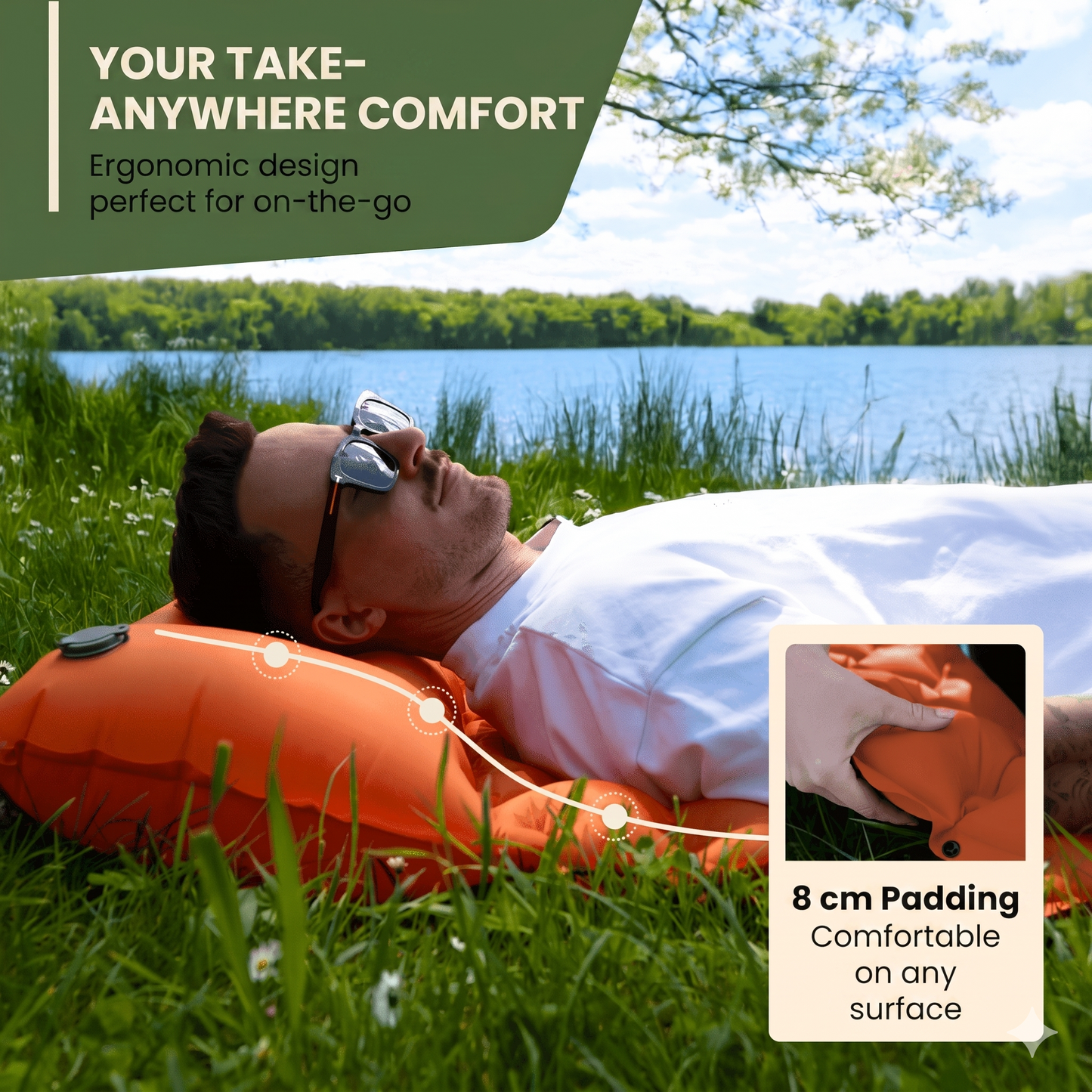 🌞Luxury Ultralight Sleeping Mat – With Built-in Foot Pump – 7.5cm Thick & Connectable – Perfect for Camping, Hiking & Beach – Waterproof & Compact