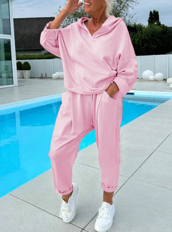 🎉Women's Two-Piece Solid Color Hooded Sweatshirt Set