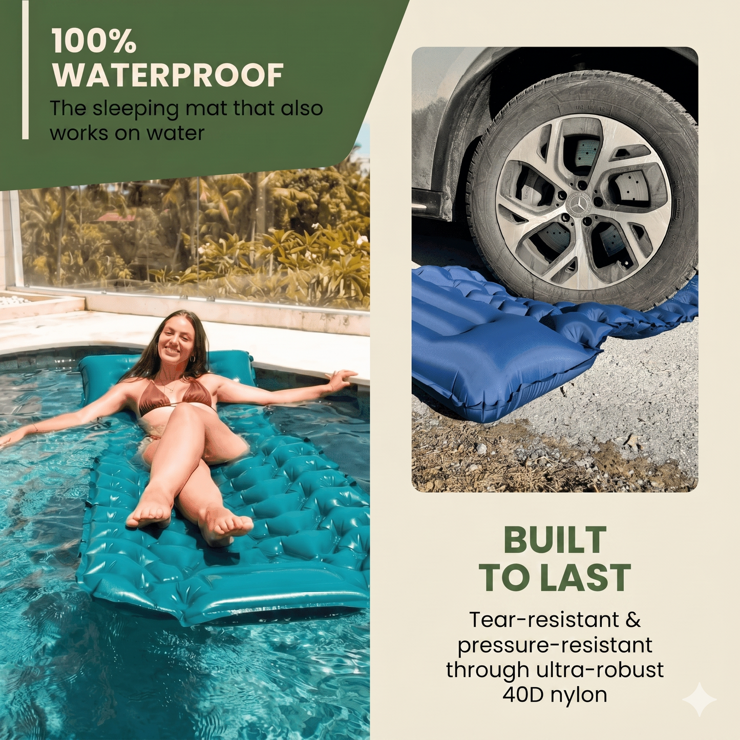🌞Luxury Ultralight Sleeping Mat – With Built-in Foot Pump – 7.5cm Thick & Connectable – Perfect for Camping, Hiking & Beach – Waterproof & Compact