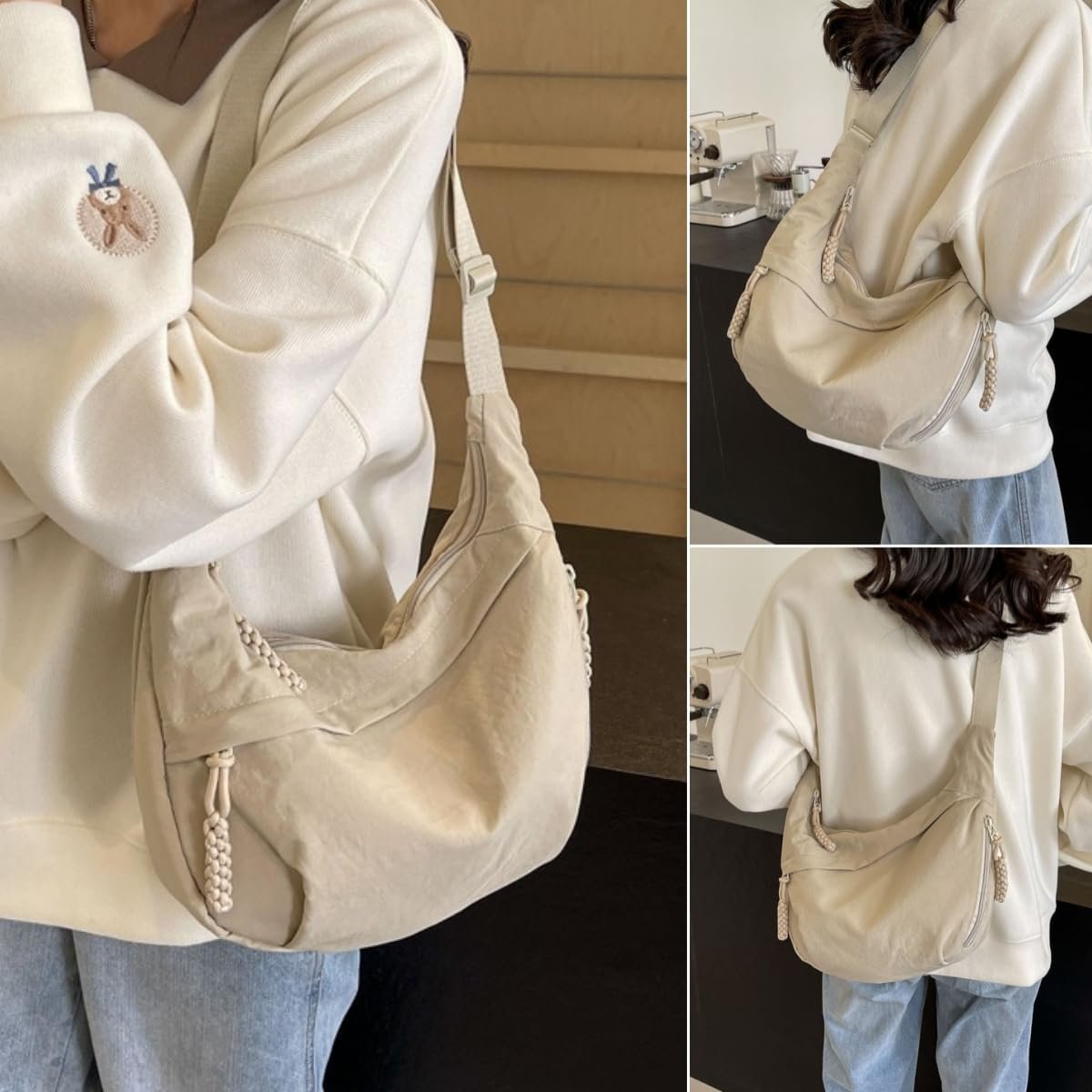 👜Women's Fashion Plain Color Nylon Crossbody Hobo Bag
