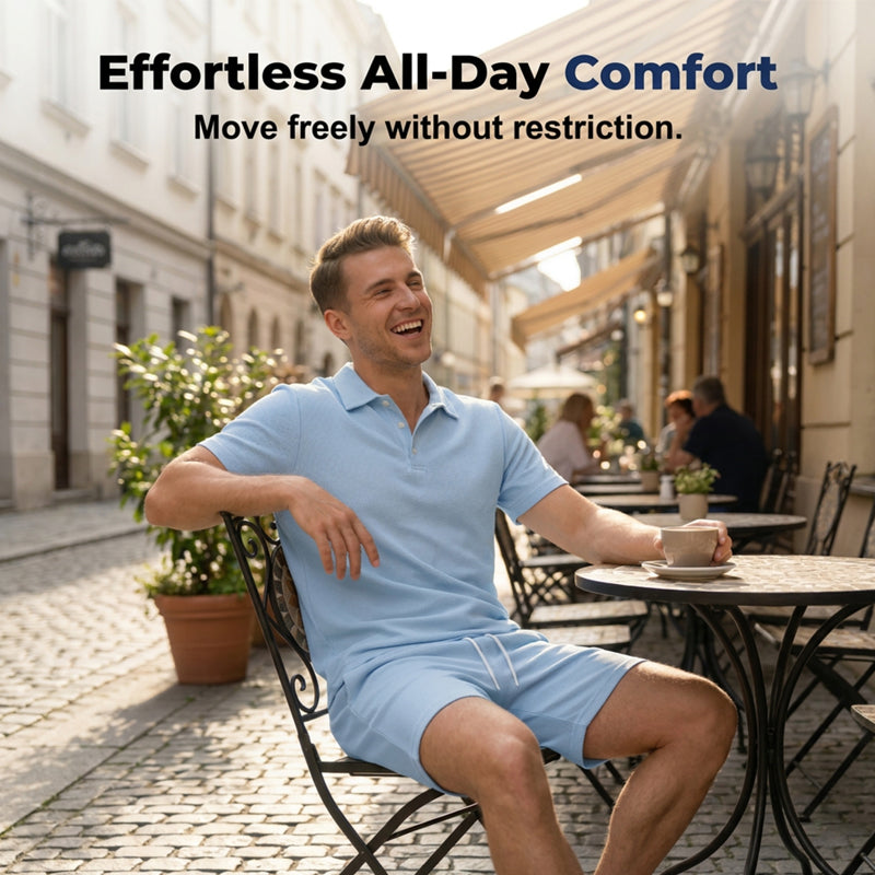 Men's Summer 2-Piece Collared Shirt & Shorts Set