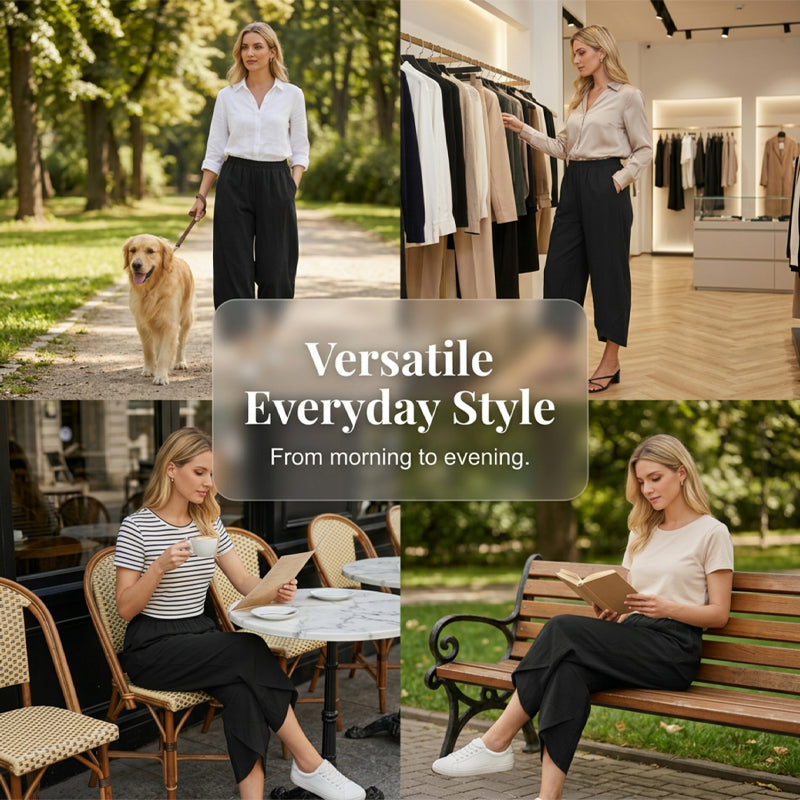 👖Vintage Asymmetrical Elastic Waist Pockets Pants – Unique Design, Comfortable Fit & Functional Style🌸