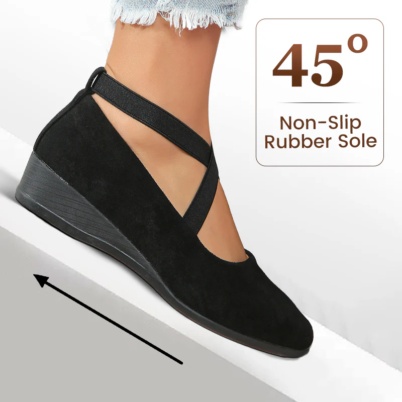 🌹Elegant Solid Color Elastic Strap Low Wedge Shoes