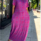 🔥50% OFF🔥Diamond Neck Pink Purple Floral Print Dress