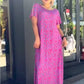 🔥50% OFF🔥Diamond Neck Pink Purple Floral Print Dress