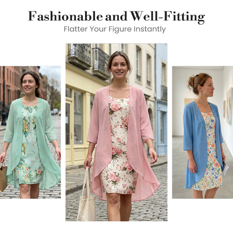 🔥Women's Elegant Chiffon Dress & Cardigan 2-Piece Set