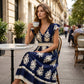 👗Women's V-Neck Baroque Print Flowy Maxi Dress