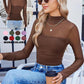 🎉Women's Sparkle Mesh Sheer Long Sleeve Ruched Top