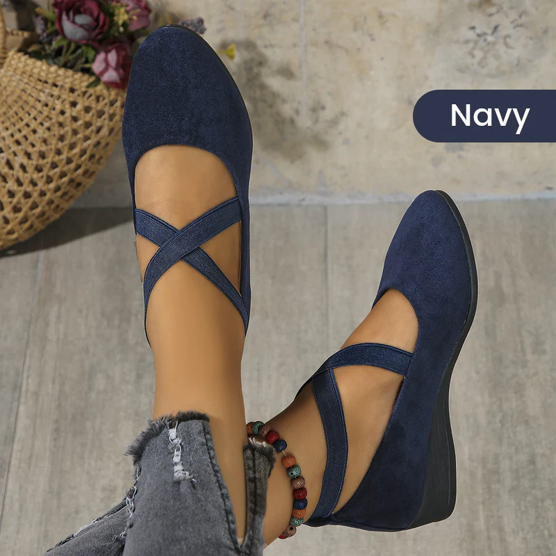 🌹Elegant Solid Color Elastic Strap Low Wedge Shoes