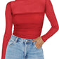 🎉Women's Sparkle Mesh Sheer Long Sleeve Ruched Top
