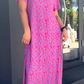 🔥50% OFF🔥Diamond Neck Pink Purple Floral Print Dress