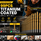 🔥High-efficiency tool favored by veteran craftsmen!Factory Outlet-99pcs Titanium Coated Drill Bit Set