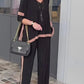 Summer V-neck patchwork 3/4 sleeve two-piece suit