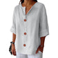💓Women's Loose V-Neck Top with Buttons and 3/4 Sleeves