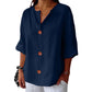 💓Women's Loose V-Neck Top with Buttons and 3/4 Sleeves