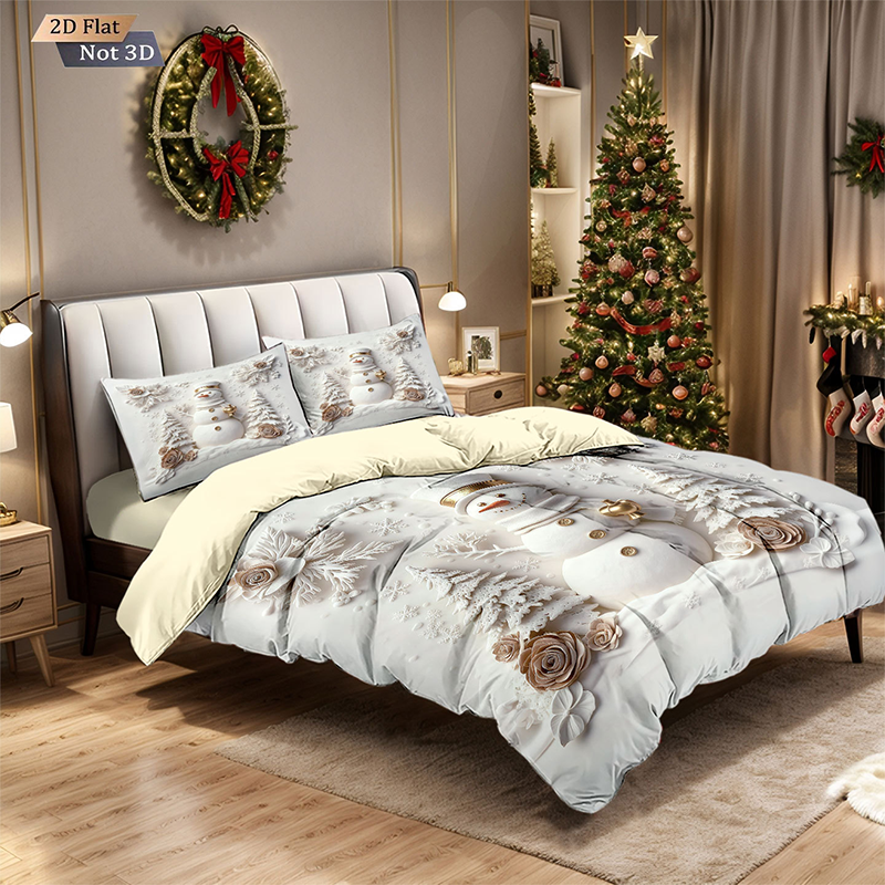 ✨ Festive Christmas 3-Piece Duvet Cover Set - Soft Brushed Polyester with Holiday Patterns for Cozy Seasonal Decor 🛏️❤️