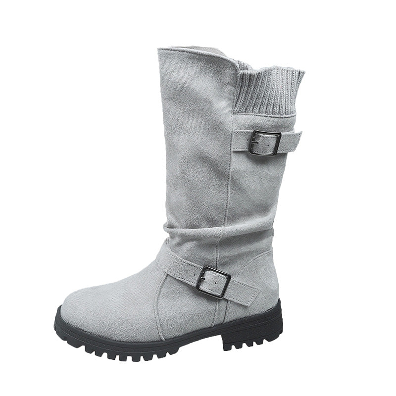👢 Pull On & Go | Women's Slouchy Faux Suede Mid-Calf Boots