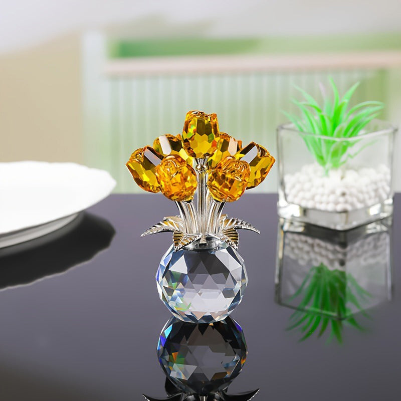 Everlasting Crystal Rose Flower Figurine in Vase