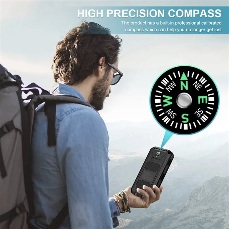 🔥10000mAh Portable Solar Power Bank, Solar Powered Charger with Dual LED Flashlights, Power Bank for Travel, Camping
