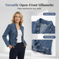 🧥 Women's Ruffle Trim Open-Front Denim Jacket – Lightweight, feminine & versatile – chic for any outfit 👗
