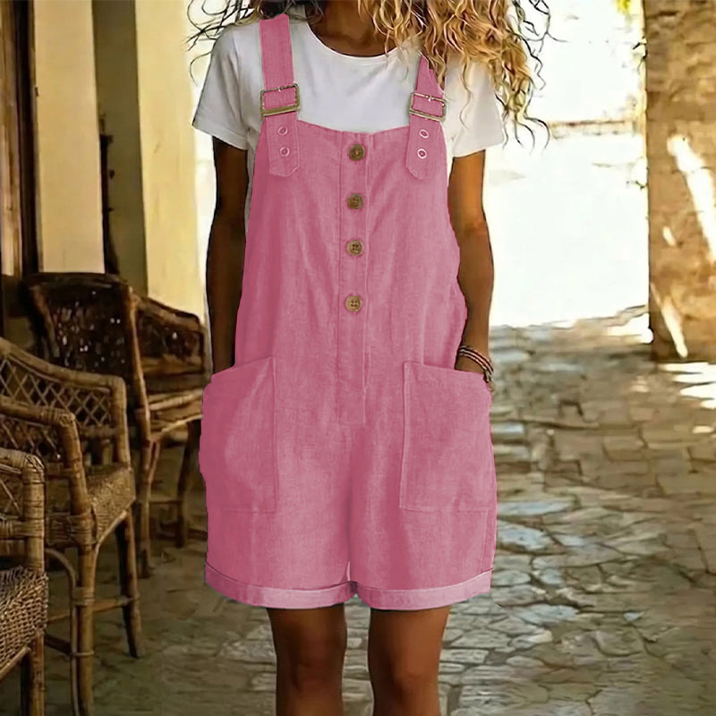 Retro Solid Color Romper with Adjustable Straps