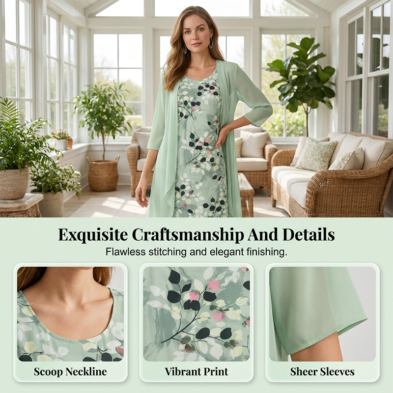 🔥Women's Elegant Chiffon Dress & Cardigan 2-Piece Set