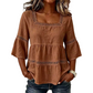 🌸 Elegant Square Neck Summer Blouse – Boho Lace, Bell Sleeves, Tiered Flow ✨