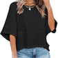 ✨Women's Solid Color Splicing Loose Five Points Flare Sleeve T-Shirt