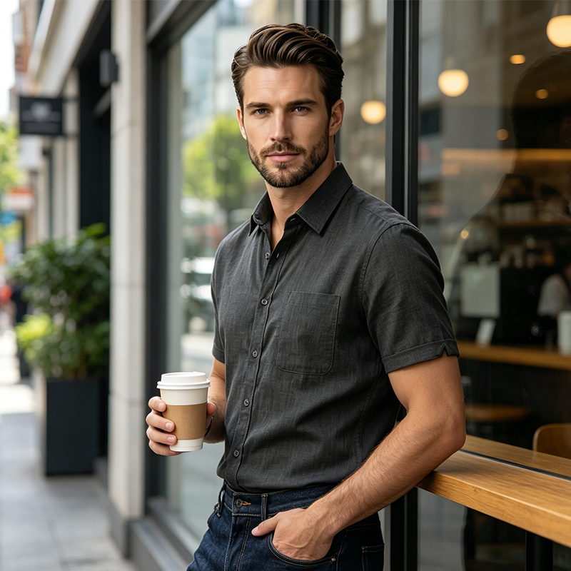 👔Men's Casual Short Sleeve Linen Blend Shirt - Stretchable, Breathable & Lightweight for Summer