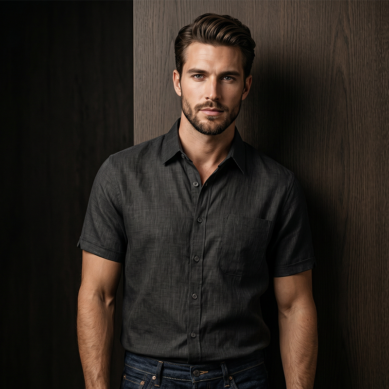 👔Men's Casual Short Sleeve Linen Blend Shirt - Stretchable, Breathable & Lightweight for Summer