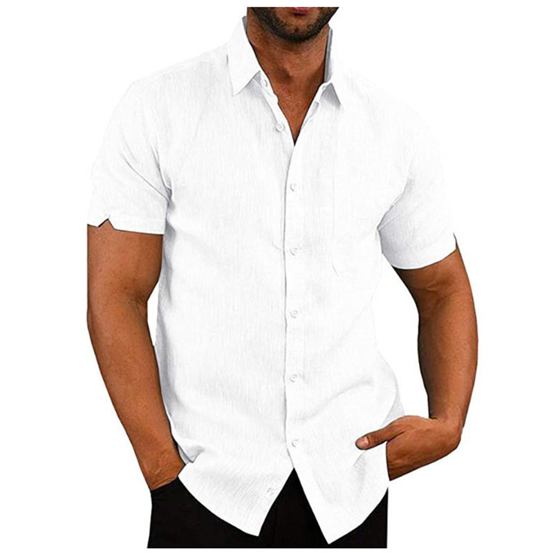 👔Men's Casual Short Sleeve Linen Blend Shirt - Stretchable, Breathable & Lightweight for Summer